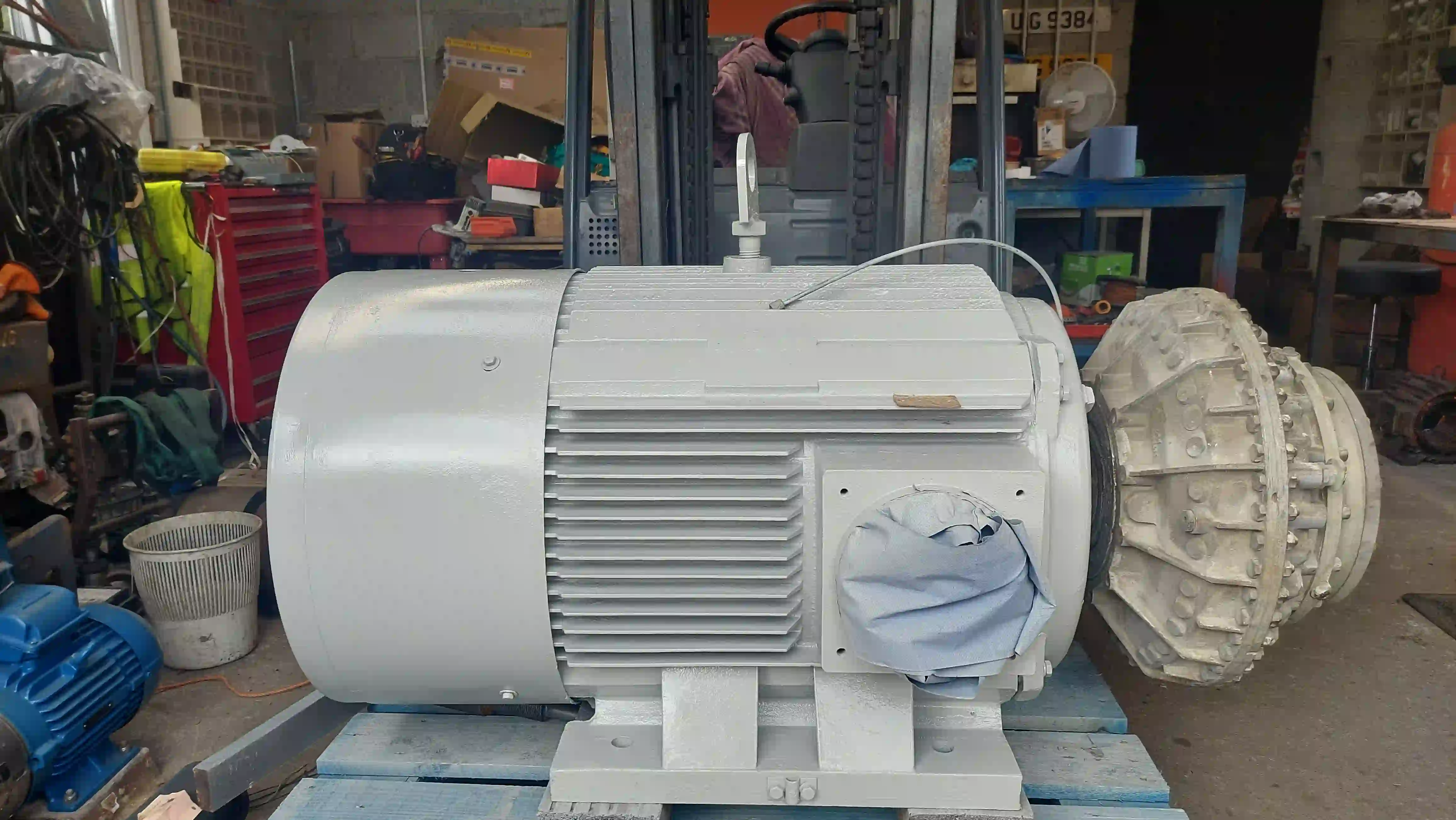 110kW concrete mixer motor rewound, painted and assembled.